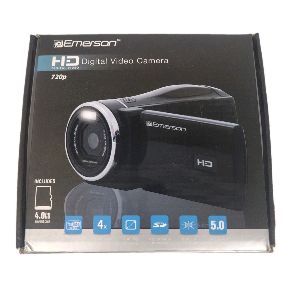 Emerson EVC720 HD 720p Digital Camcorder Tested Working W/Box and Manual